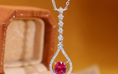 14K GOLD 0.85 CTW NATURAL RUBY & DIAMOND NECKLACE