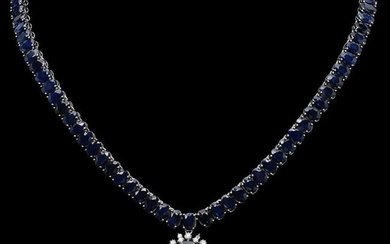14K Gold 91.79ct Sapphire & 0.97ct Diamond Necklace