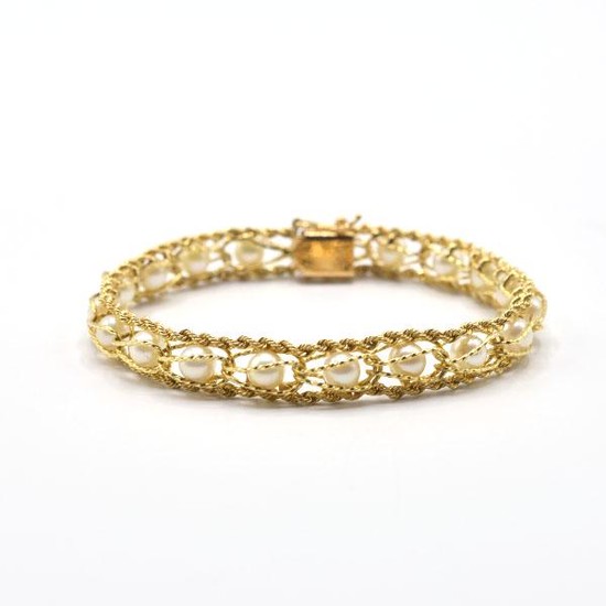 14K Yellow Gold & Pearl Bracelet