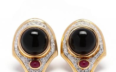 14KT Gold and Black Onyx Earrings with 14KT Gold and Gem Set Jackets