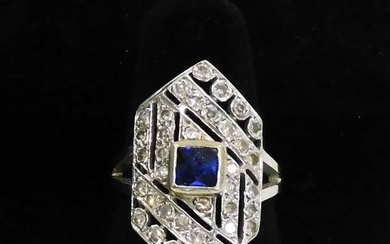 14kt white gold tested, diamond and sapphire