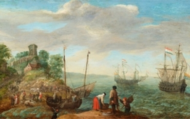 Adam Willaerts, Beach Scene with Fishermen and Dutch Ships