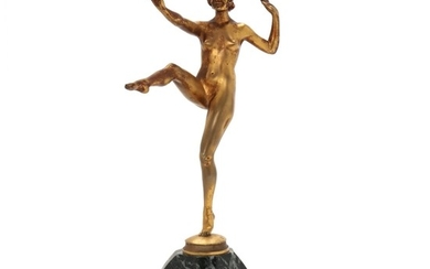 Otto Scheer, 19th/20th century: A Dancer. Signed O.E. Scheer. Gilt bronze sculpture, base of marble. H. 19/25 cm.