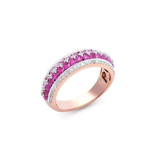 1.56 CTS CERTIFIED DIAMONDS & RUBY 14K ROSE GOLD RING