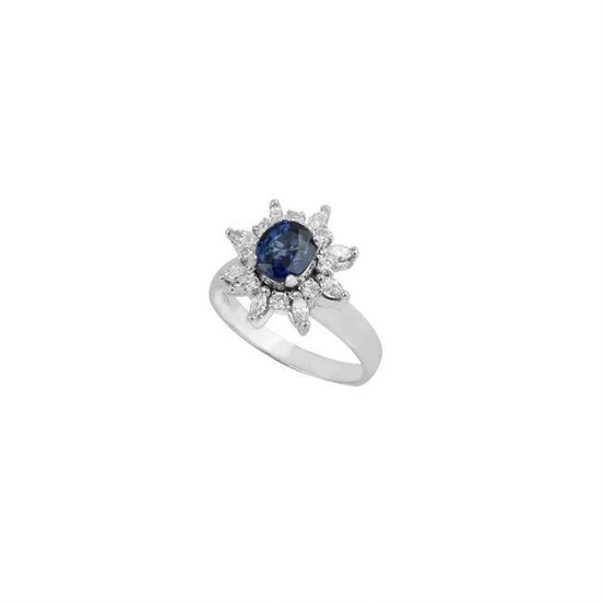 1.67 TCW SI/HI Diamond Blue Sapphire Ring 18kt white