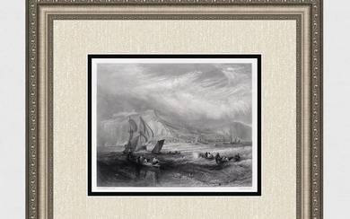 1800s JMW TURNER Engraving "Line Fishing off Hastings" SIGNED Framed
