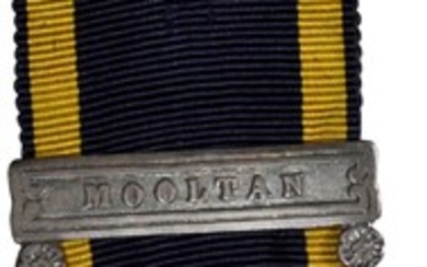 1849 Punjab medal with two clasps: MOOLTAN and GOOJERAT. Silver, 36 mm. MY-114, BBM-68. Swivel mount and scroll suspension. Fine.