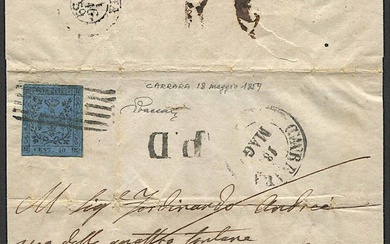 1859, Modena, lettera da Carrara per Roma del 18 maggio 1860