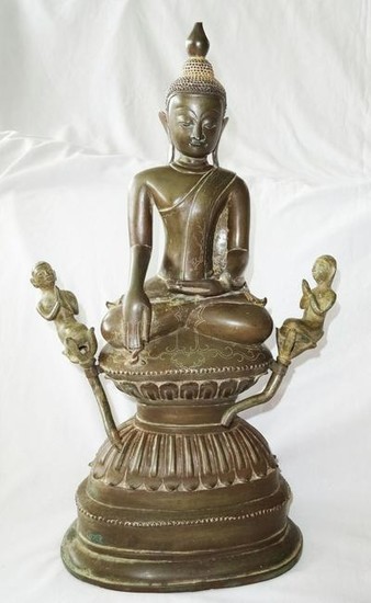 18CT Burmese Mandalay School Seated Bronze Buddha w. 2x