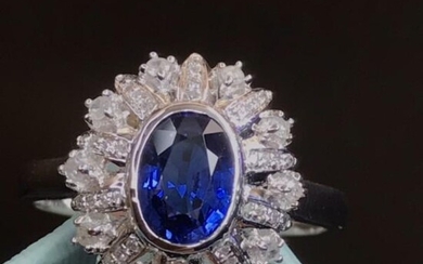 18K White Gold 1.42 ctw Sapphire & Diamond Ring