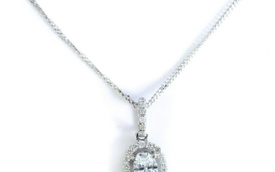 18K White Gold & Diamond Halo Pendant Necklace