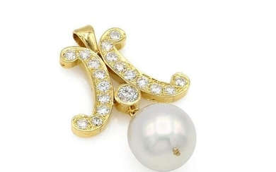 18K YG South Sea Pearl and Diamond Dangle Pendant