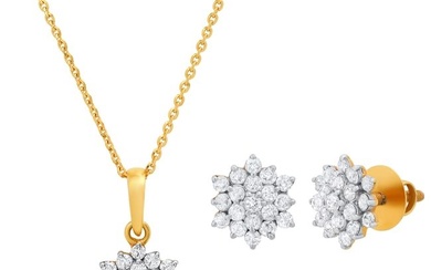 18K Yellow Gold Pendant and Earring Set with 2.93tcw Diamonds
