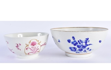 18th century Worcester bowl painted with flowers in dry blue...