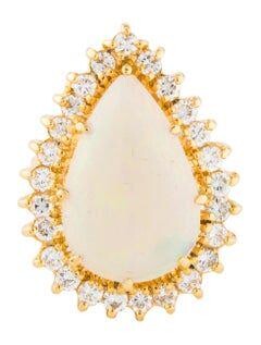 1970's Yellow Gold Opal and Diamond Ring
