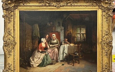 19TH CENTURY BRITISH SCHOOL, 'Interior Scene with lady readi...