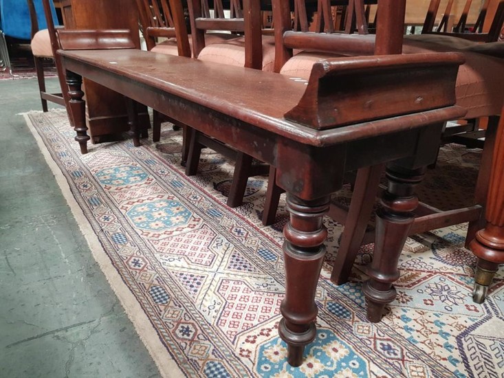 19th Century Mahogany Long Waiting or Hall Stool, with raised ends & turned legs
