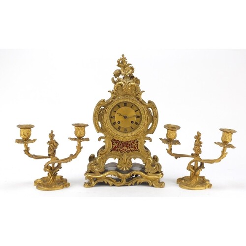 19th century French Ormolu acanthus design mantle clock with...