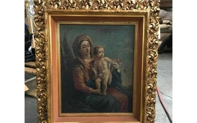19thc Rococo Style Gold-Gilt Framed Madonna & Child Oil