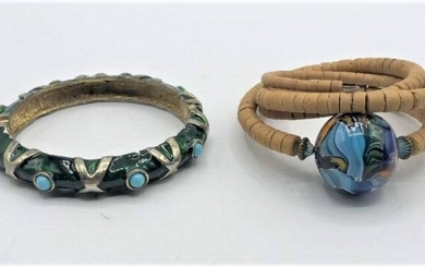 [2] Two Assorted Enamel Bracelets Inc. KJL w/ Turquoise