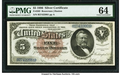 20034: Fr. 263 $5 1886 Silver Certificate PMG Choice Un