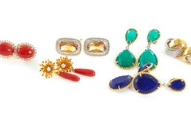 Gemstone and 18K gold earrings (12pcs)