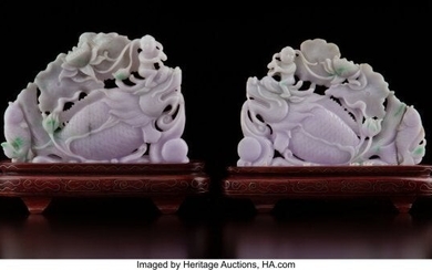 28034: A Pair of Chinese Lavender Jadeite Nian Nian You