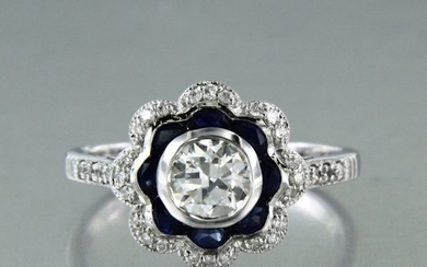 14 kt. White gold - Ring - 0.73 ct Diamond - Sapphire