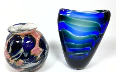 2pc Studio Art Glass Vases. EICKHOLT. LEERDAM. Colorfu