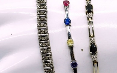 (3) Sterling Gemstone Tennis Bracelets