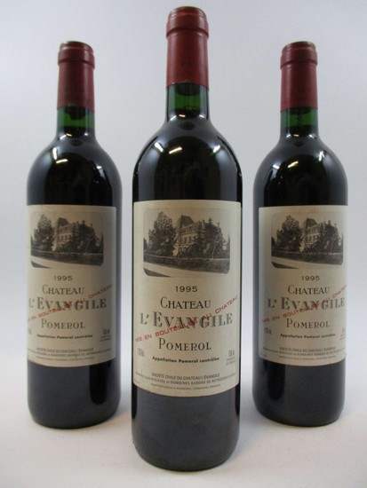 3 bouteilles CHÂTEAU L'EVANGILE 1995 Pomerol (étiquettes fanées)