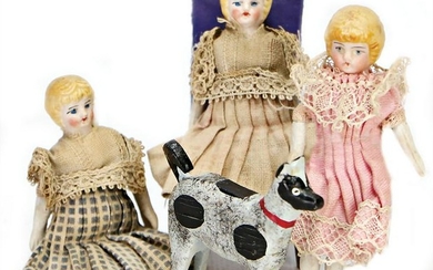 3 dollhouse dolls, Parian, bisque shoulder headed doll