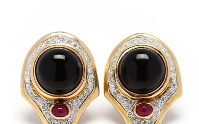 14KT Gold and Black Onyx Earrings with 14KT Gold and