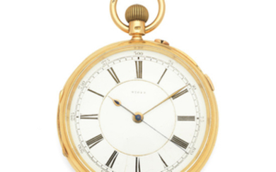 An 18K gold keyless wind open face pocket watch with centre seconds