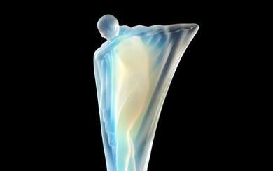 An Art Deco 'Draped Nude' mascot in opalescent glass by Lucile Sevin for Etling of Paris, French, introduced 1932