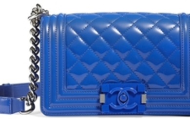 A BRIGHT BLUE PATENT LEATHER SMALL BOY BAG WITH SILVER HARDWARE, CHANEL, 2015
