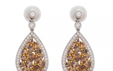 Pair of Diamond and Diamond Earrings