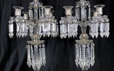 Pair of early crystal candelabras with prisms