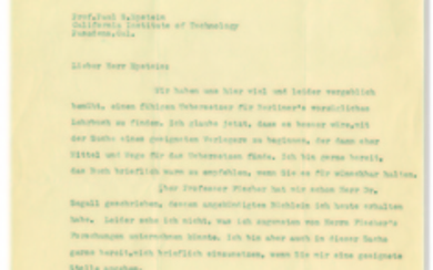 EINSTEIN, Albert (1879-1955). Typed letter signed (“A. Einstein”) to Paul Epstein, Huntington, 10 August 1937.