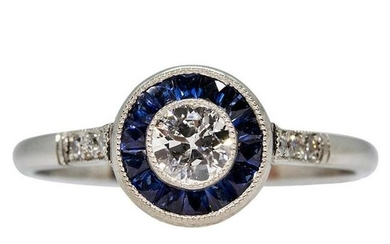 Estate Platinum Diamond and Sapphire Ring