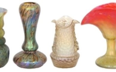 Four Loetz Style Art Glass Vases