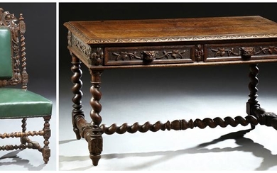 French Provincial Henri II Style Carved Oak Writing