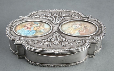 French Silver Vanity Box w Hand-Painted Scenes