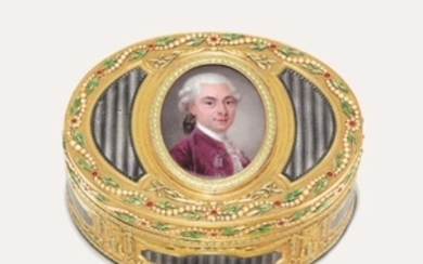 A GERMAN ENAMELLED GOLD SNUFF-BOX, MAKER’S MARK R. L. M. CROWNED, HANAU, CIRCA 1850, STRUCK WITH MARKS RESEMBLING THOSE FOR PARIS 1782-1789, THE PARISIAN DATE LETTER 1784/1785 AND TWO FRENCH POST-1893 IMPORT MARKS FOR GOLD