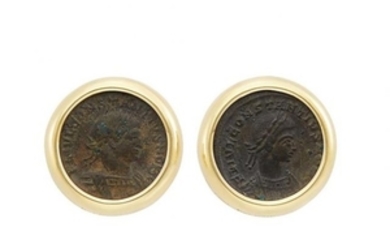 Pair of Gold and Coin Earclips, Bulgari