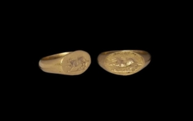 Greek Gold Signet Ring with Wolf