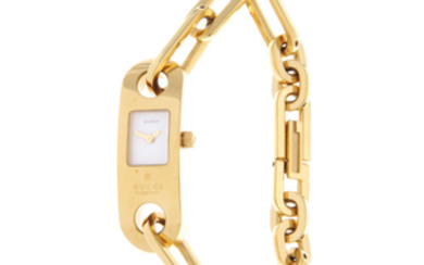 GUCCI - a lady's gold plated 6100L bracelet watch together with a Gucci 1900L bracelet watch.