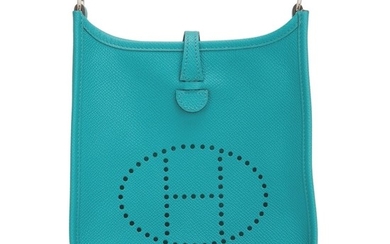 Hermès Bleu Paon Evelyne III TPM of Epsom Leather with Palladium Hardware