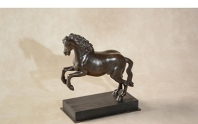 An Italian bronze model of a rearing horse, probably Florentine
