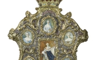 A jewelled parcel-gilt silver frame with secret erotica miniatures, possibly late 18th century and later